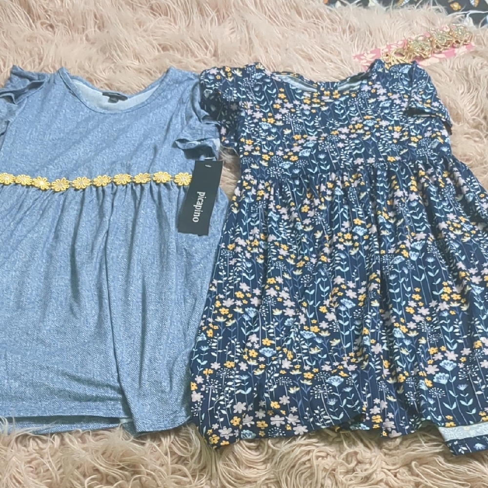 Blue and Floral Kids Dress Set